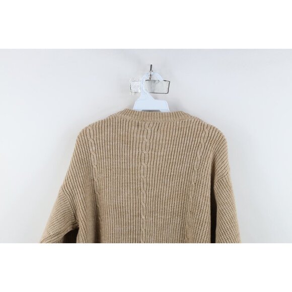 Vintage 90s Streetwear Womens Large Blank Chunky Ribbed Cable Knit Sweater Beige - Picture 9 of 10